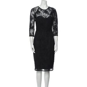 LELA ROSE Black Floral Lace Sheath Dress LBD Party Cocktail Sexy Witchy Size 6
